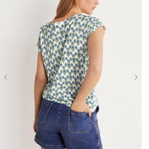 Boden Printed Crew Neck Knitted Sweater, Brunnera Blue Poppy Geo 4 EUC - Picture 2 of 10